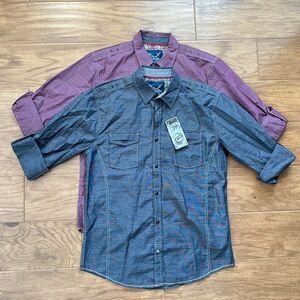 NWT Lot of 2 Drill Clothing Shirts Men's Size M Button Up Burgundy/Black